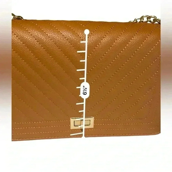 Cognac vegan leather V stitching bag gold tone chain strap. New without tags - Picture 5 of 10